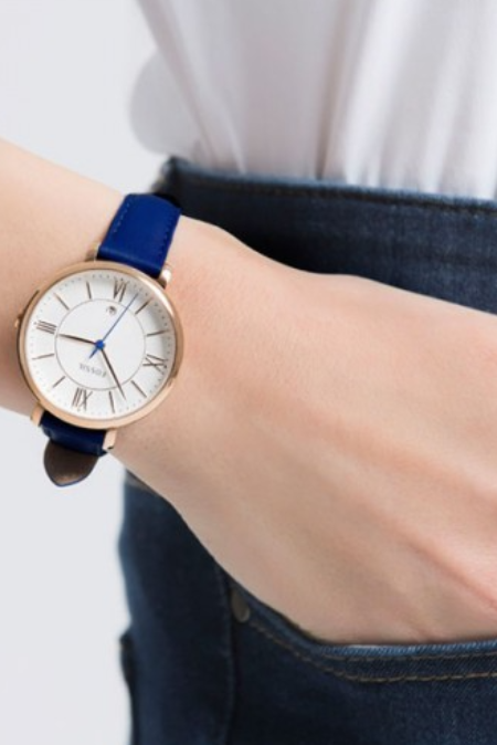 RUCNI SAT FOSSIL Jacqueline Blue Leather Watch ES3795 Silver Group