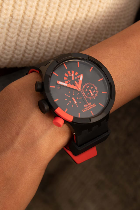 RUCNI SAT SWATCH BIG BOLD CHRONO CHECKPOINT RED SB02B402 Silver Group