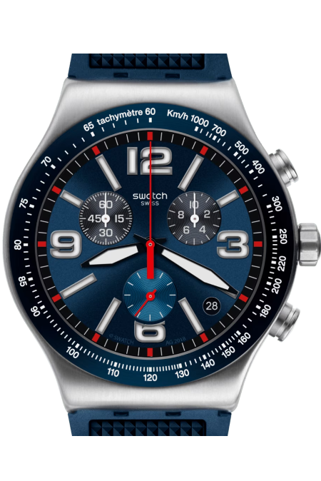 RUCNI SAT SWATCH BLUE GRID YVS454 Silver Group