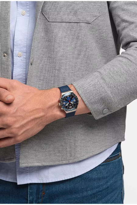 RUCNI SAT SWATCH BLUE GRID YVS454 Silver Group